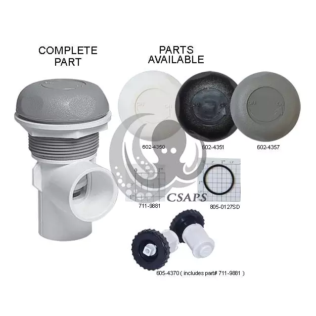 Waterway Valve Marche/Arrêt- 1 Voie 1" Vertical 5-Points Scallop Gris 600-4367