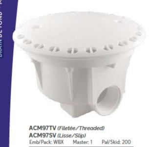 Olympic Cpi ACM-97SV Drain de fond anti-vortex en ABS blanc pour piscines hors-terre i23