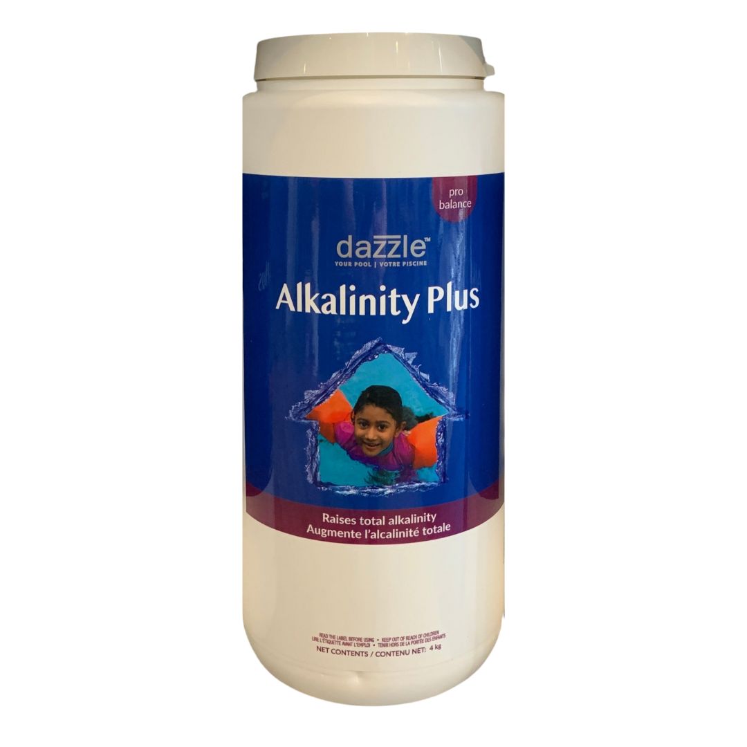 Contenant de 4 kg de Dazzle Alkalinity Plus pour augmenter l'alcalinité totale de l'eau de piscine